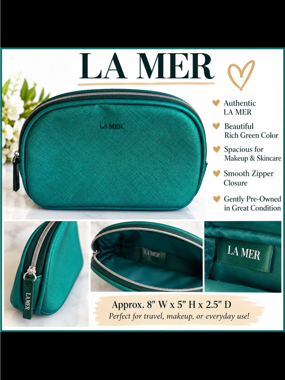 LA MER Rich Emerald Green Cosmetic Pouch
